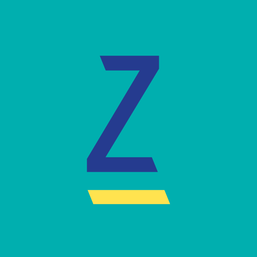 Zorgscala logo 'Z' in donkerblauw met een gele streep er onder op een groene achtergrond.