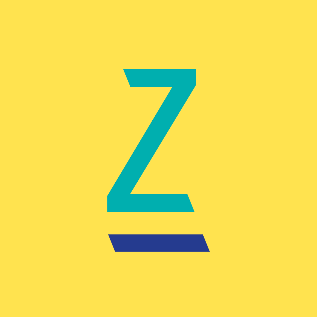 Zorgscala logo 'Z' in groen met een donker blauwe streep er onder op een gele achtergrond.